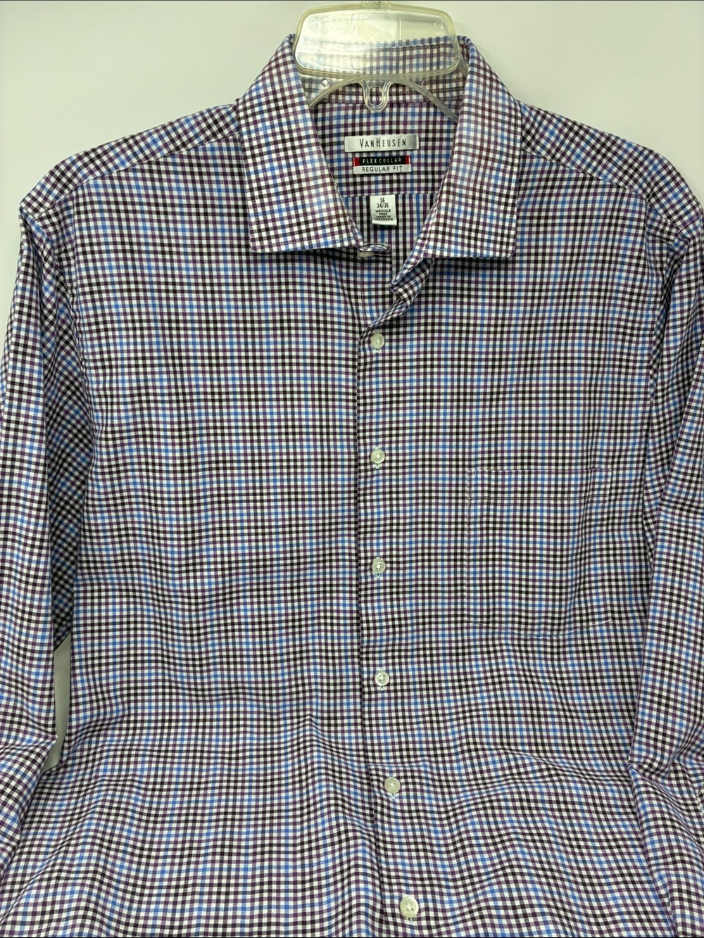 Van Heusen Men's Blue, Purple, Black Checked Dress Shirt 16 34/35